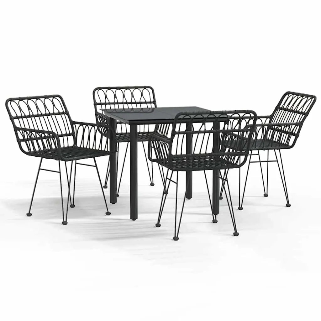 5 Piece Garden Dining Set Black Poly Rattan 3157867 - Furniture