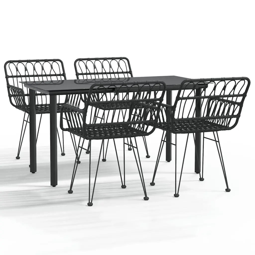 5 Piece Garden Dining Set Black Poly Rattan 3157868 - Furniture