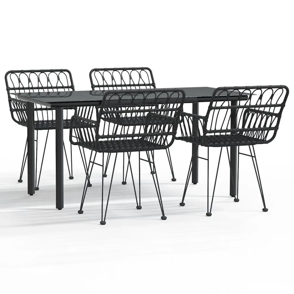 5 Piece Garden Dining Set Black Poly Rattan 3157869 - Furniture