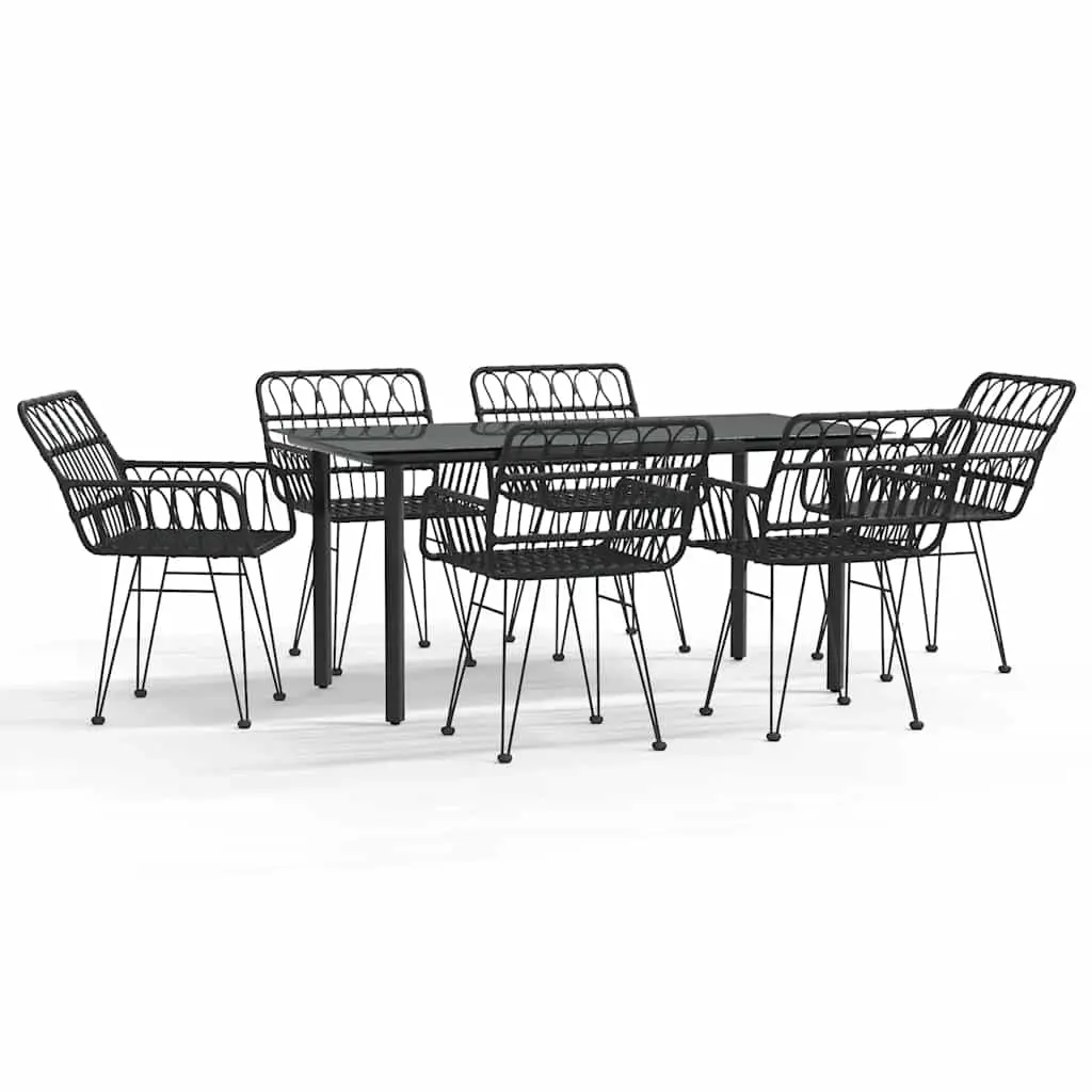 7 Piece Garden Dining Set Black Poly Rattan 3157870 - Furniture