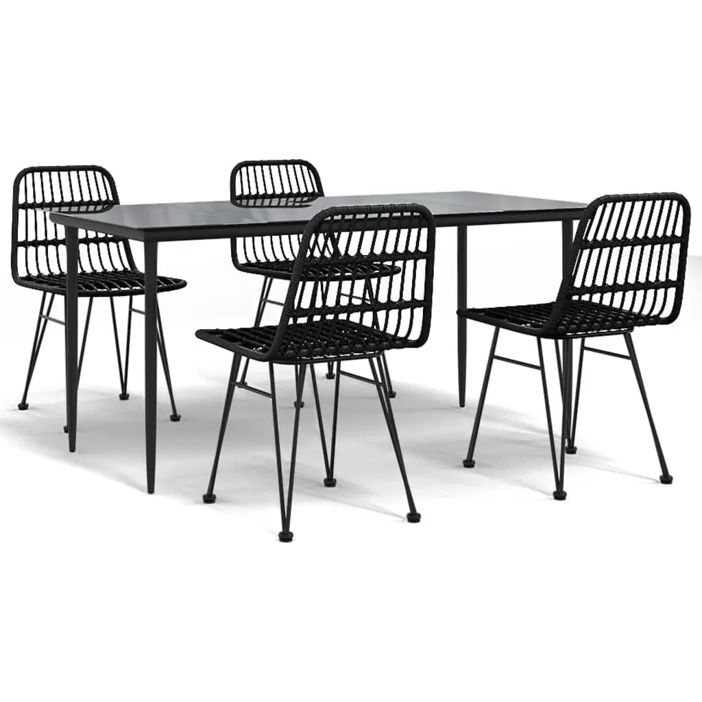 5 Piece Garden Dining Set Black Poly Rattan 3157883 - Furniture