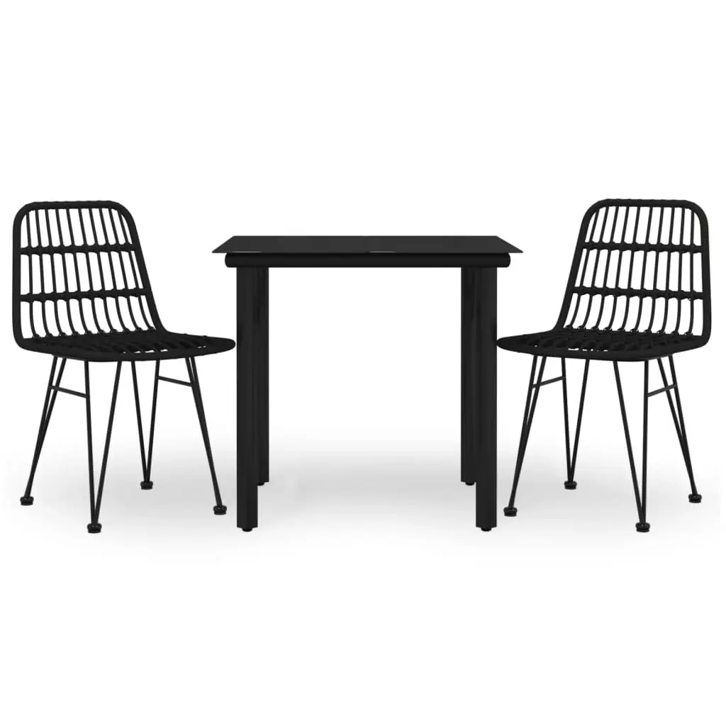 3 Piece Garden Dining Set Black Poly Rattan 3157894 - Furniture