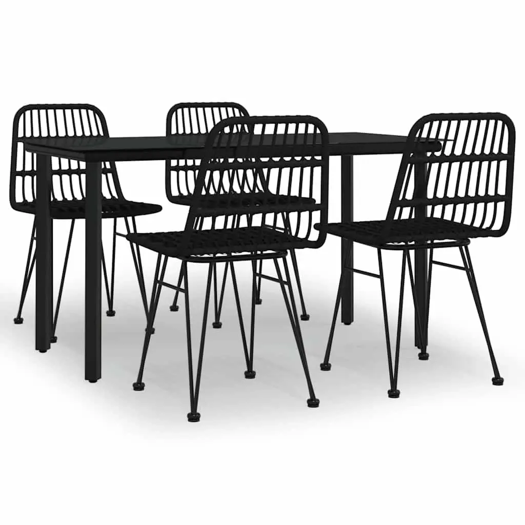 5 Piece Garden Dining Set Black Poly Rattan 3157896 - Furniture