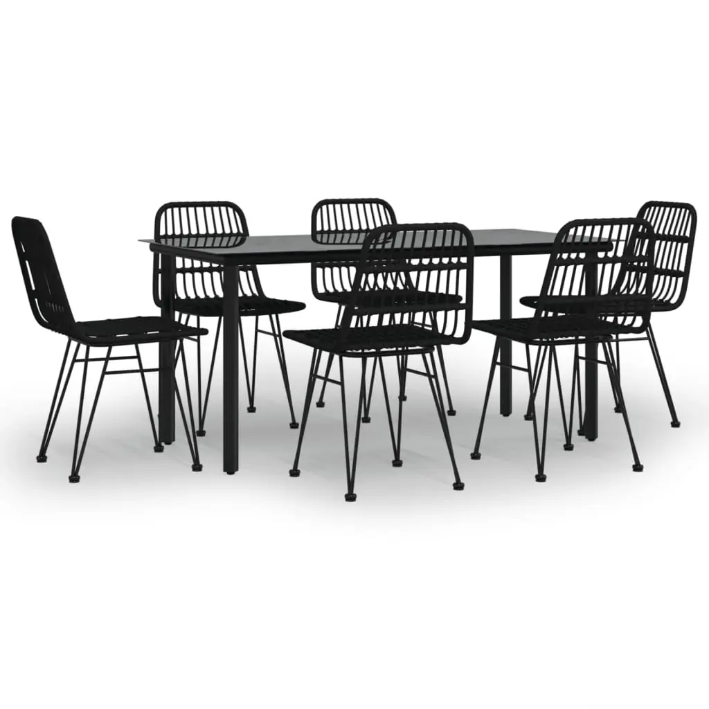 7 Piece Garden Dining Set Black Poly Rattan 3157898 - Furniture