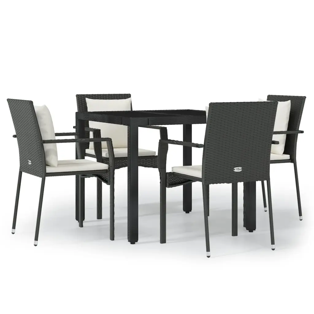 5 Piece Garden Dining Set with Cushions Black Poly Rattan 3157952 - Furniture