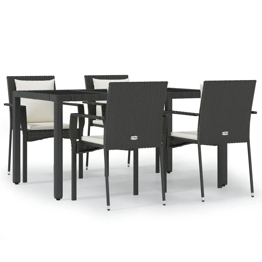5 Piece Garden Dining Set with Cushions Black Poly Rattan 3157953 - Furniture
