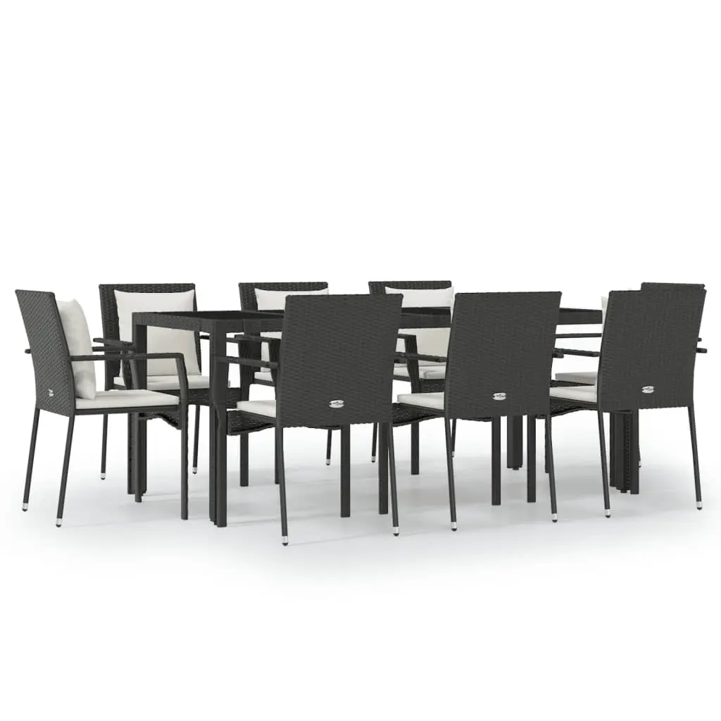 9 Piece Garden Dining Set with Cushions Black Poly Rattan 3157956 - Furniture