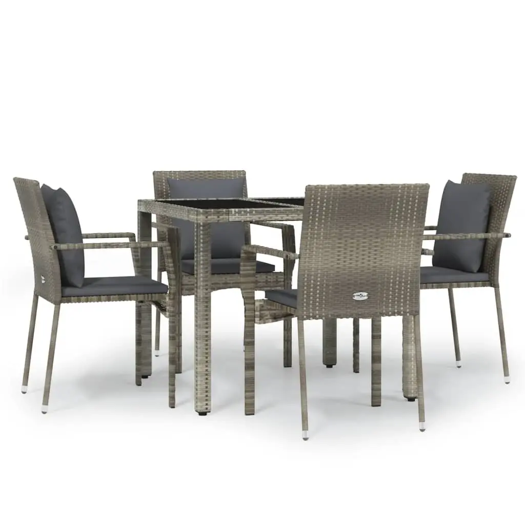 5 Piece Garden Dining Set with Cushions Grey Poly Rattan 3157958 - Furniture