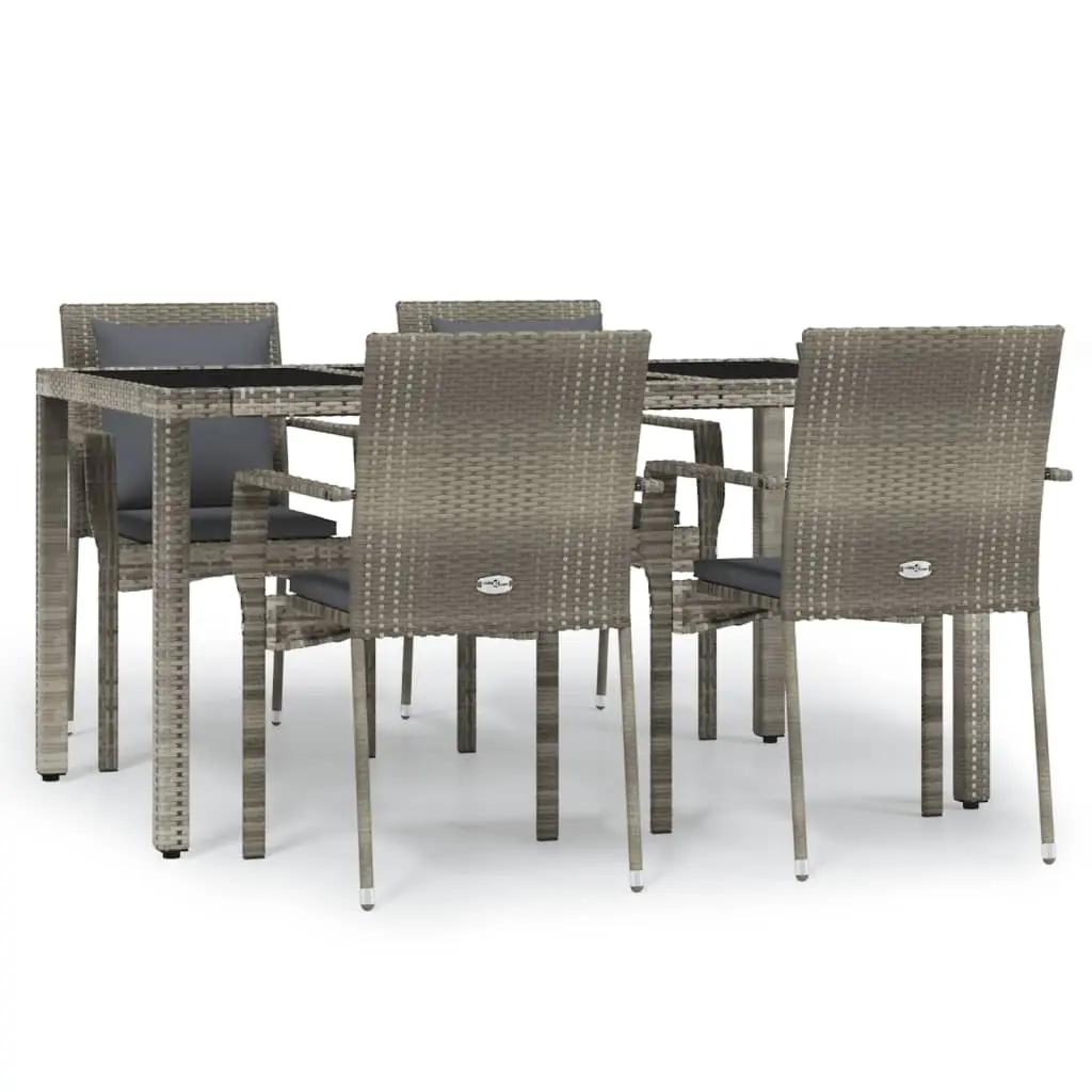 5 Piece Garden Dining Set with Cushions Grey Poly Rattan 3157959 - Furniture