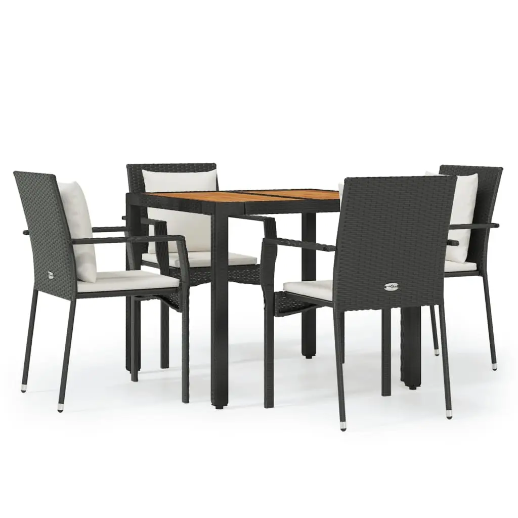 5 Piece Garden Dining Set with Cushions Black Poly Rattan 3157964 - Furniture
