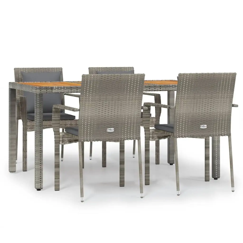 5 Piece Garden Dining Set with Cushions Grey Poly Rattan 3184971 - Furniture