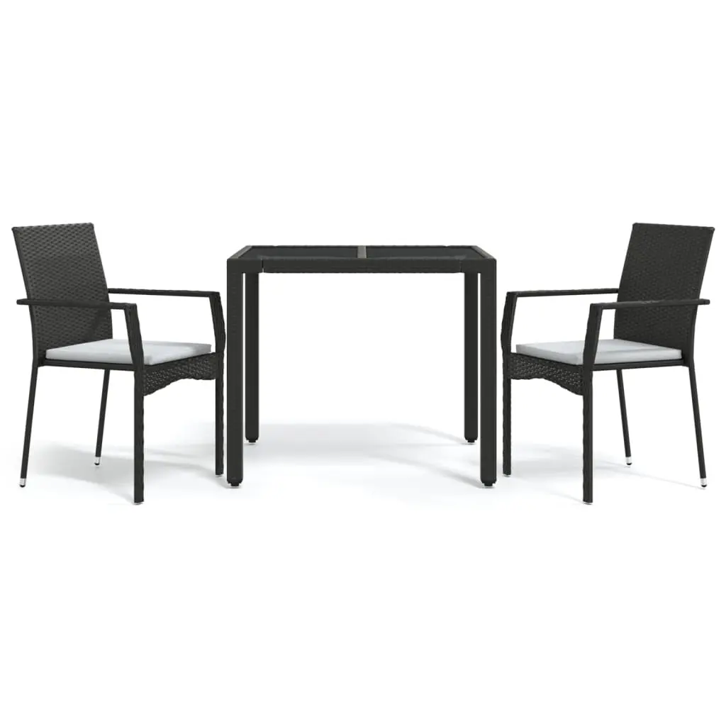 3 Piece Garden Dining Set with Cushions Black Poly Rattan 3184975 - Furniture