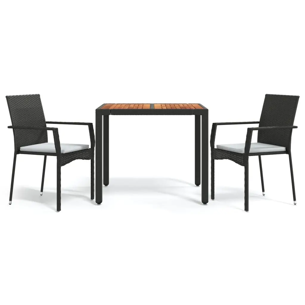3 Piece Garden Dining Set with Cushions Black Poly Rattan 3184987 - Furniture