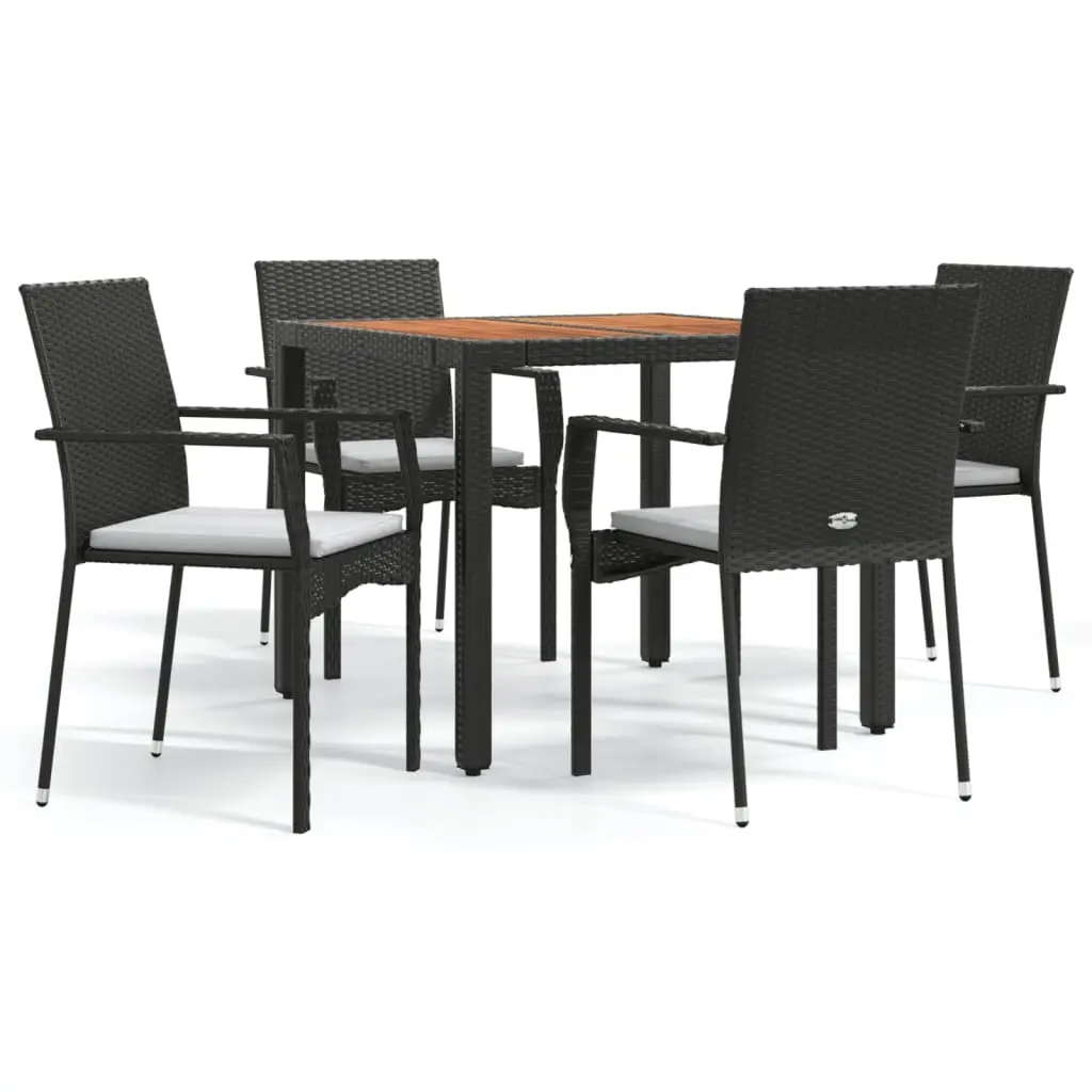 5 Piece Garden Dining Set with Cushions Black Poly Rattan 3184988 - Furniture