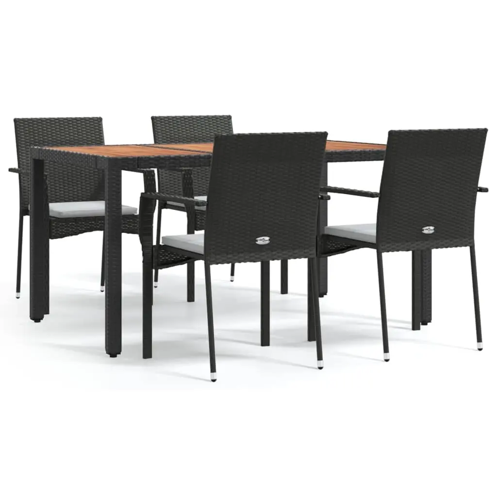 5 Piece Garden Dining Set with Cushions Black Poly Rattan 3184989 - Furniture