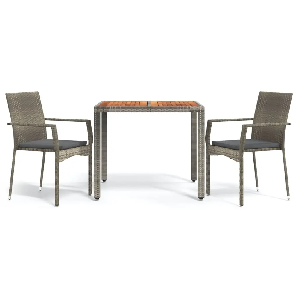 3 Piece Garden Dining Set with Cushions Grey Poly Rattan 3184993 - Furniture
