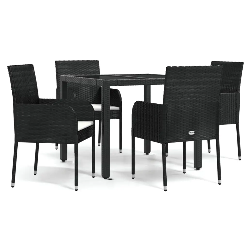 5 Piece Garden Dining Set with Cushions Black Poly Rattan 3185000 - Furniture