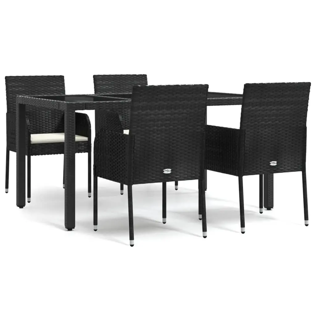 5 Piece Garden Dining Set with Cushions Black Poly Rattan 3185001 - Furniture