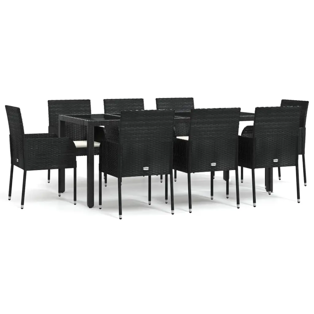 9 Piece Garden Dining Set with Cushions Black Poly Rattan 3185004 - Furniture
