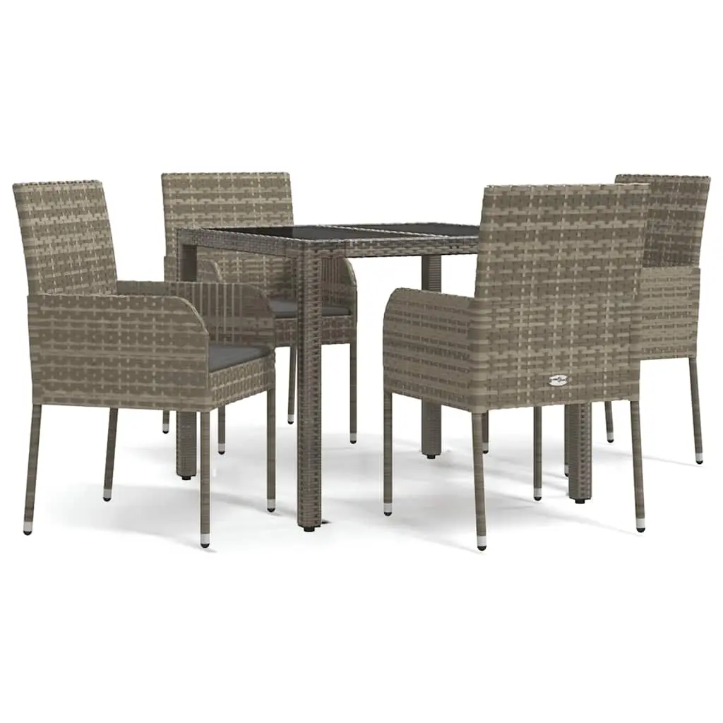 5 Piece Garden Dining Set with Cushions Grey Poly Rattan 3185006 - Furniture