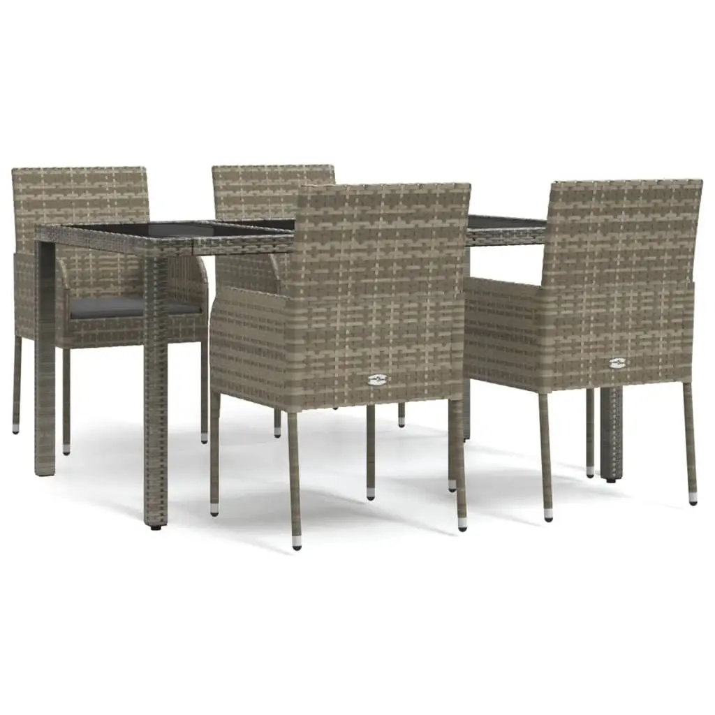 5 Piece Garden Dining Set with Cushions Grey Poly Rattan 3185007 - Furniture