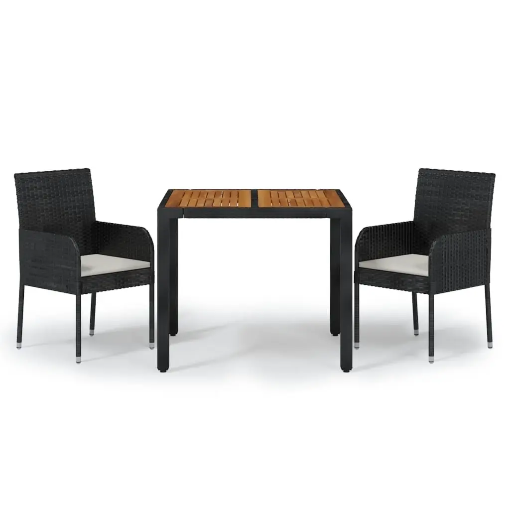 3 Piece Garden Dining Set with Cushions Black Poly Rattan 3185011 - Furniture
