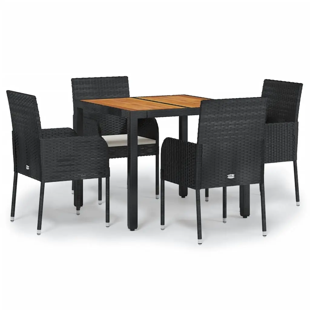 5 Piece Garden Dining Set with Cushions Black Poly Rattan 3185012 - Furniture