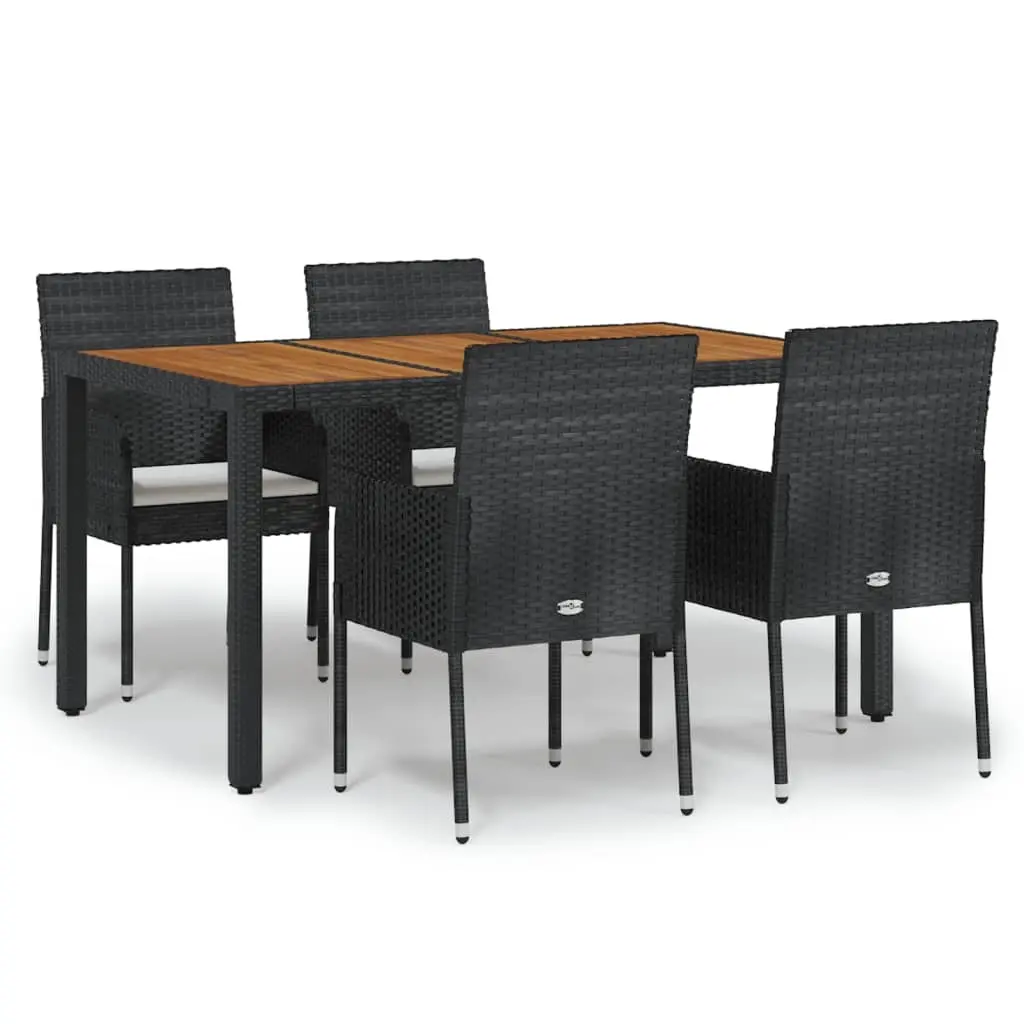 5 Piece Garden Dining Set with Cushions Black Poly Rattan 3185013 - Furniture