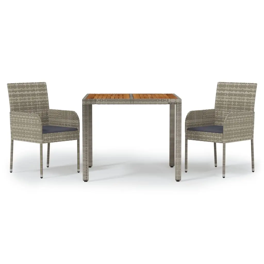 3 Piece Garden Dining Set with Cushions Grey Poly Rattan 3185017 - Furniture