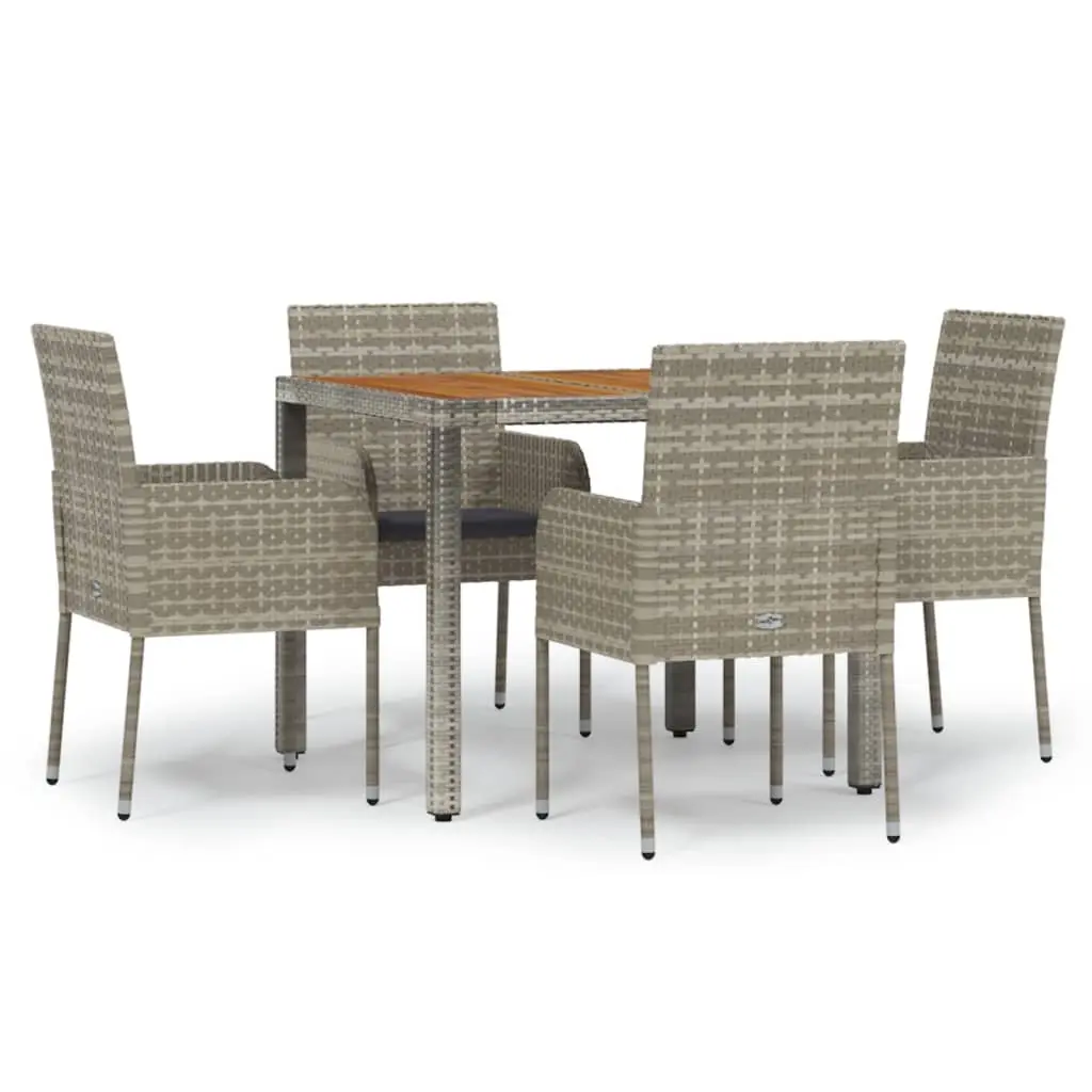 5 Piece Garden Dining Set with Cushions Grey Poly Rattan 3185018 - Furniture