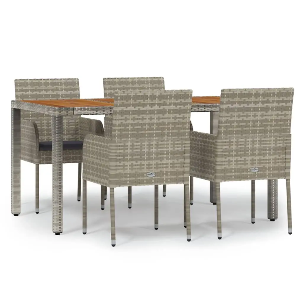 5 Piece Garden Dining Set with Cushions Grey Poly Rattan 3185019 - Furniture