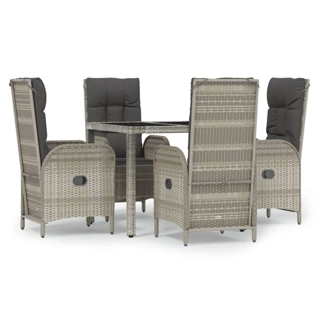 5 Piece Garden Dining Set with Cushions Grey Poly Rattan 3185024 - Furniture