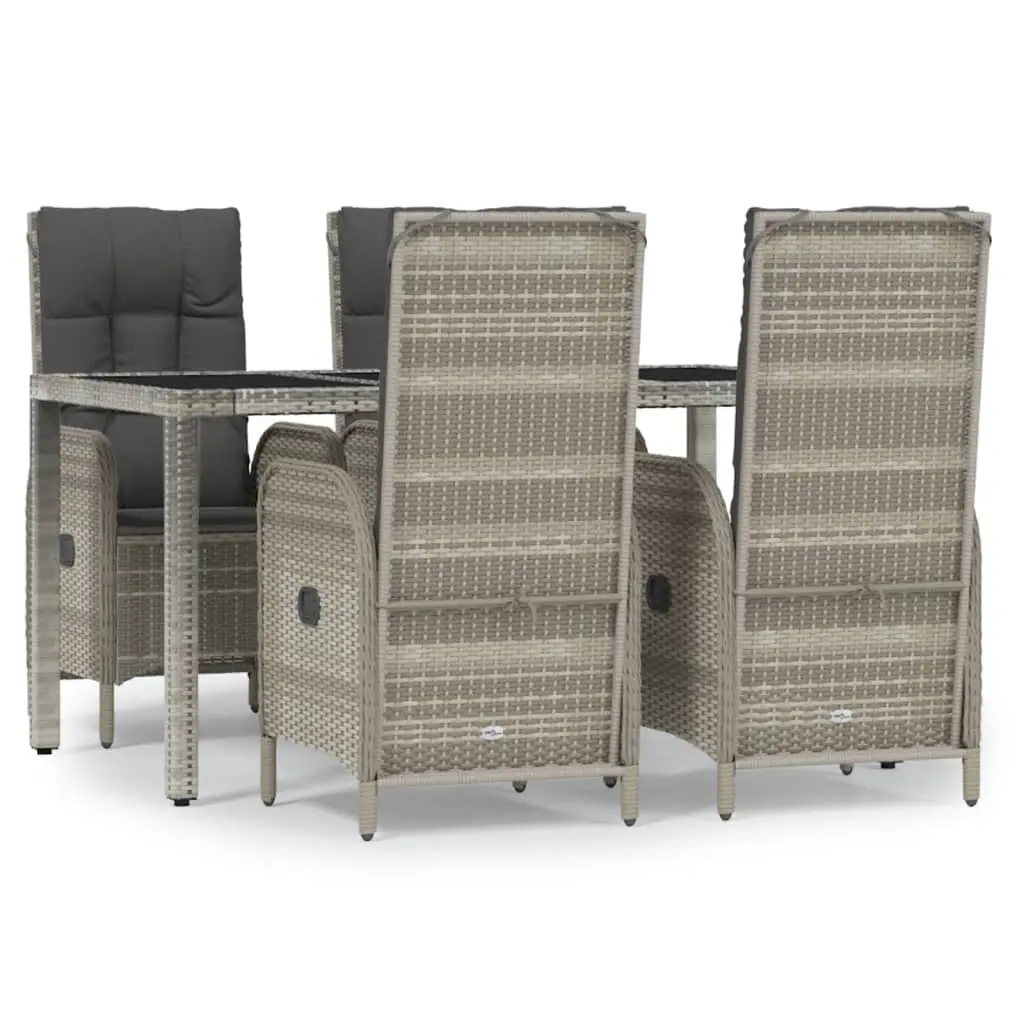 5 Piece Garden Dining Set with Cushions Grey Poly Rattan 3185025 - Furniture