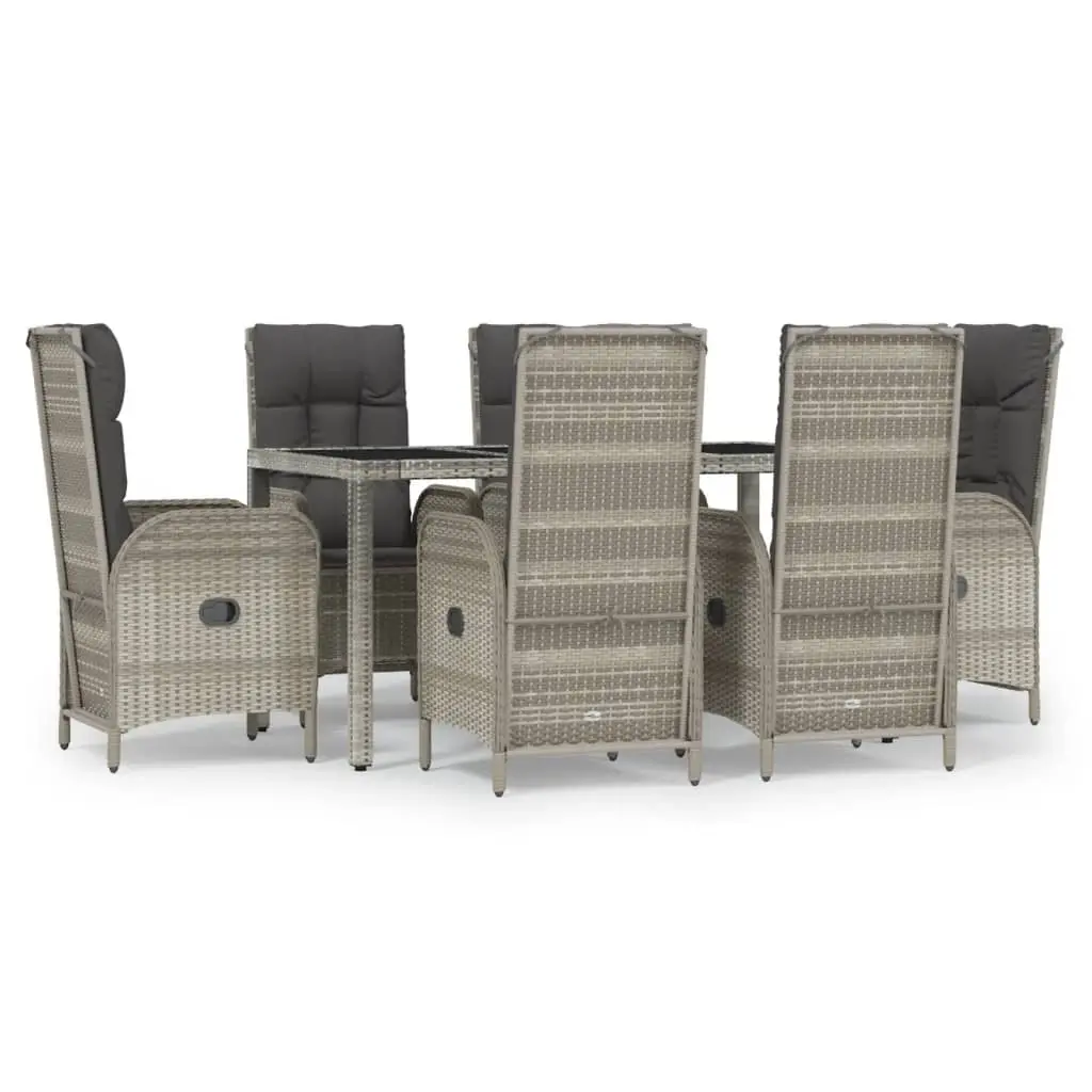 7 Piece Garden Dining Set with Cushions Grey Poly Rattan 3185026 - Furniture