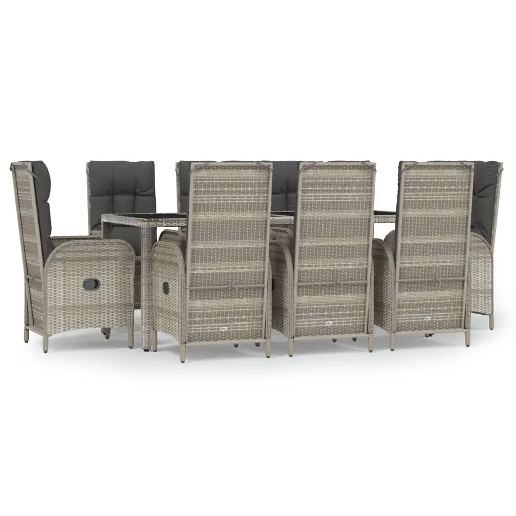 9 Piece Garden Dining Set with Cushions Grey Poly Rattan 3185028 - Furniture