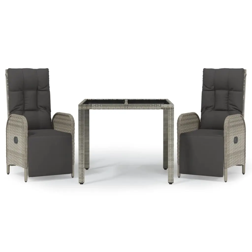 3 Piece Garden Dining Set with Cushions Grey Poly Rattan 3185029 - Furniture