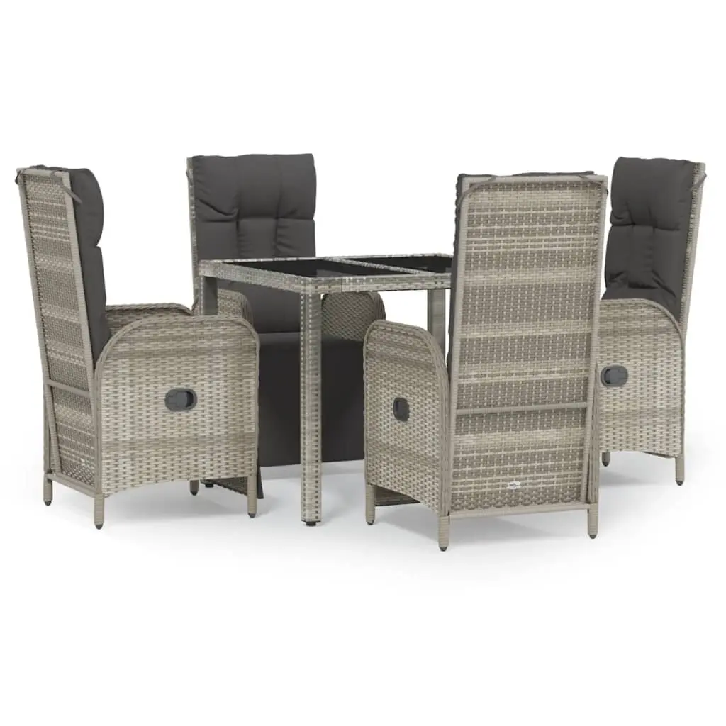 5 Piece Garden Dining Set with Cushions Grey Poly Rattan 3185030 - Furniture
