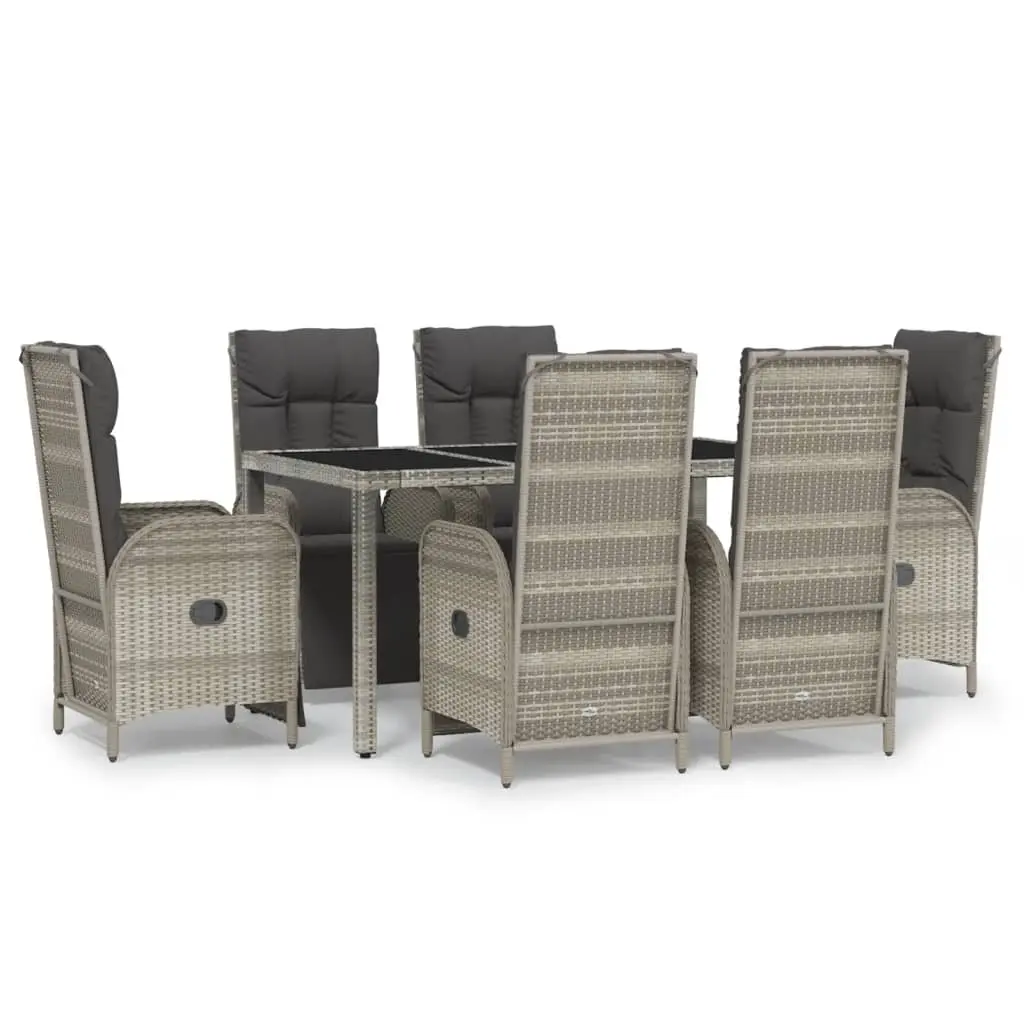 7 Piece Garden Dining Set with Cushions Grey Poly Rattan 3185032 - Furniture
