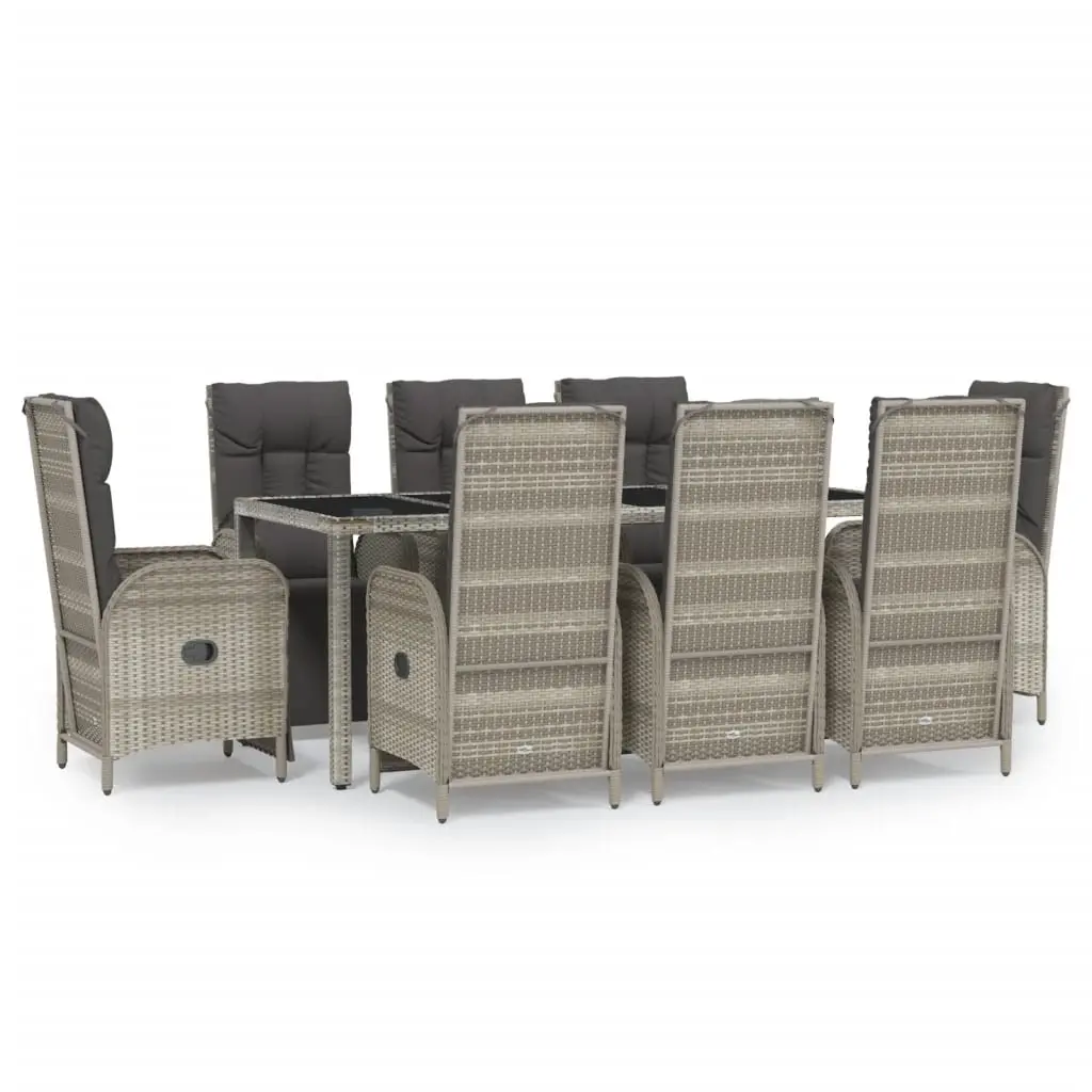 9 Piece Garden Dining Set with Cushions Grey Poly Rattan 3185034 - Furniture