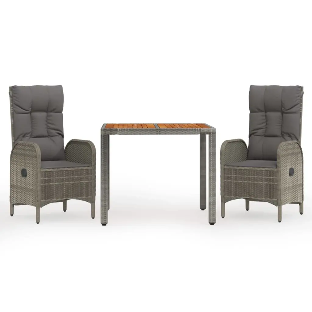 3 Piece Garden Dining Set with Cushions Grey Poly Rattan 3185038 - Furniture