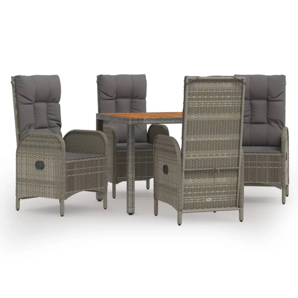 5 Piece Garden Dining Set with Cushions Grey Poly Rattan 3185039 - Furniture