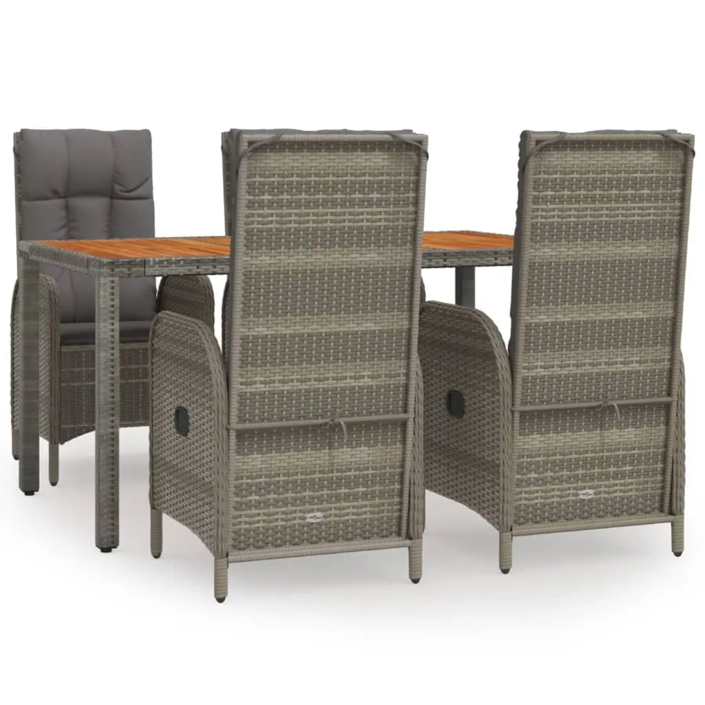 5 Piece Garden Dining Set with Cushions Grey Poly Rattan 3185040 - Furniture