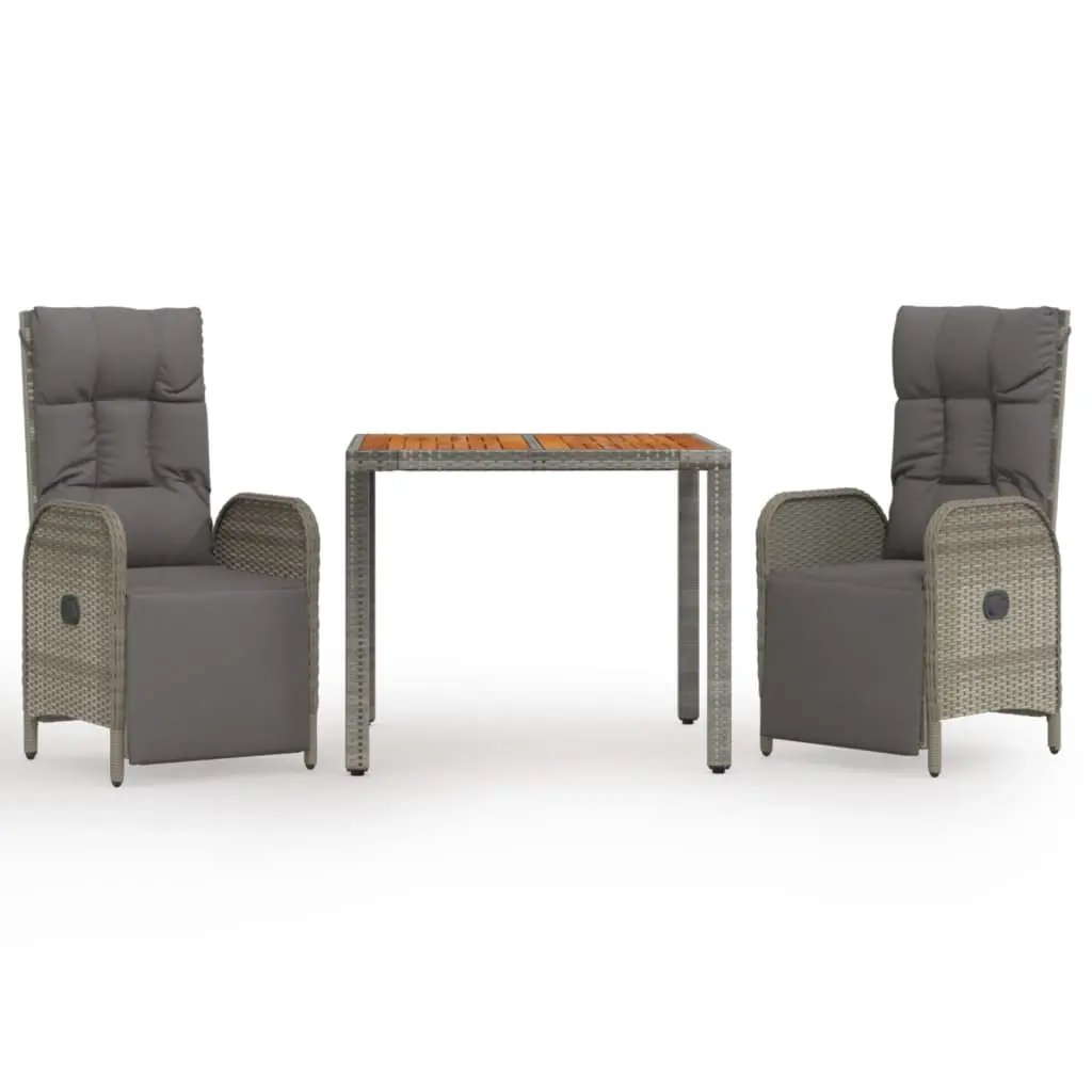 3 Piece Garden Dining Set with Cushions Grey Poly Rattan 3185044 - Furniture