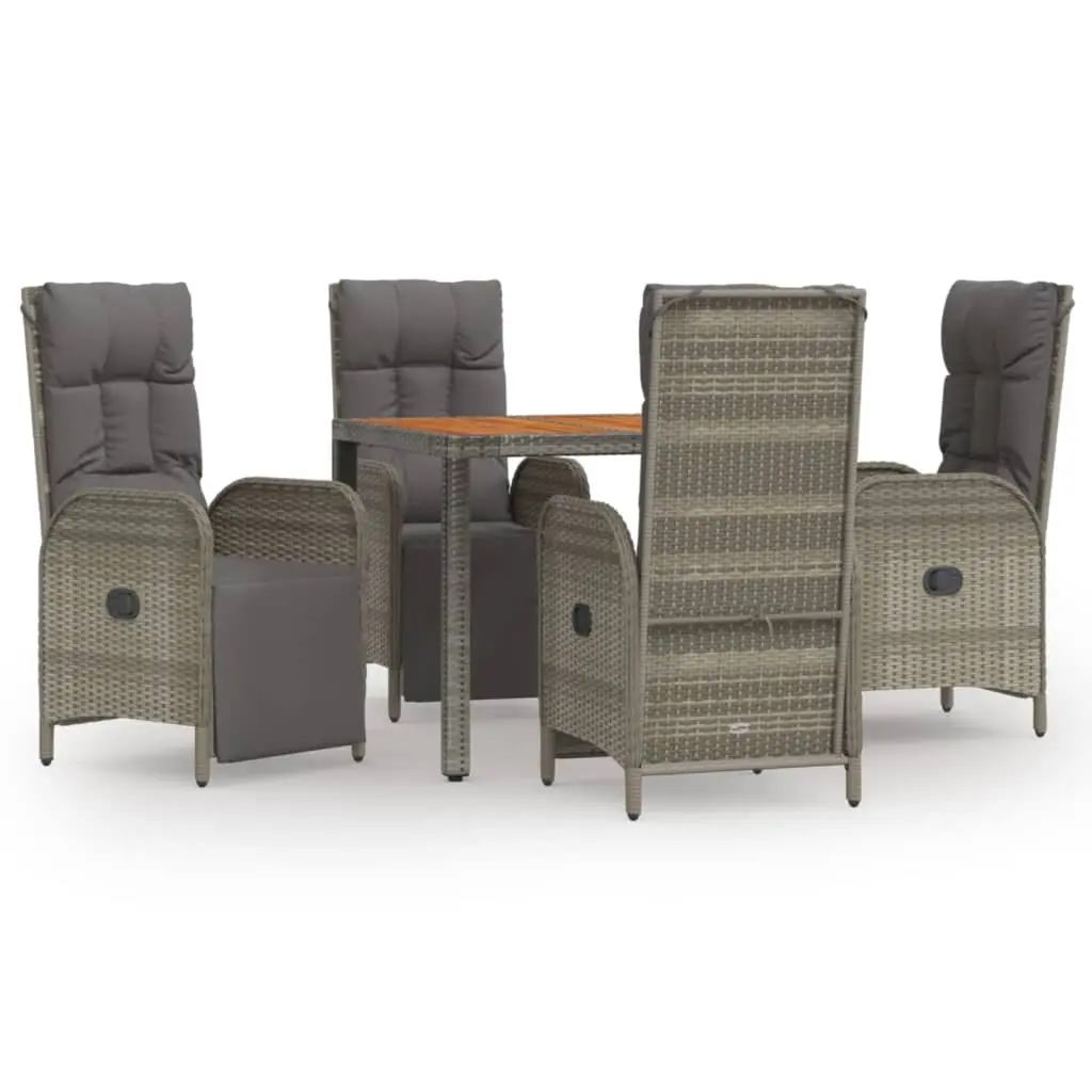 5 Piece Garden Dining Set with Cushions Grey Poly Rattan 3185045 - Furniture