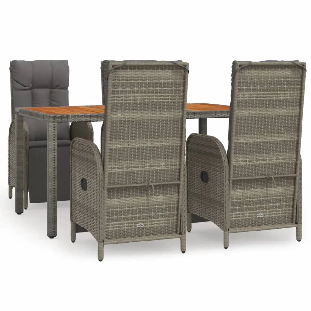 5 Piece Garden Dining Set with Cushions Grey Poly Rattan 3185046 - Furniture