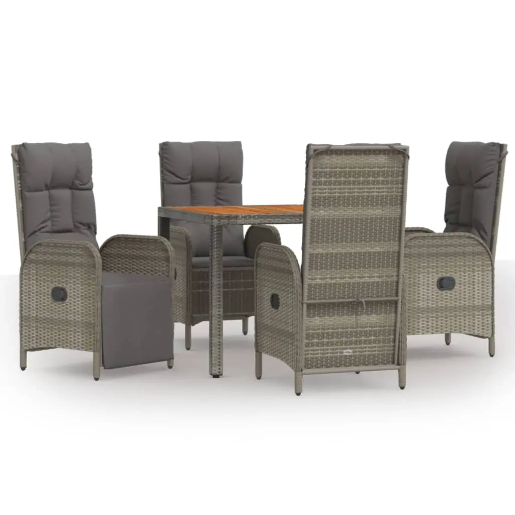 5 Piece Garden Dining Set with Cushions Grey Poly Rattan 3185050 - Furniture