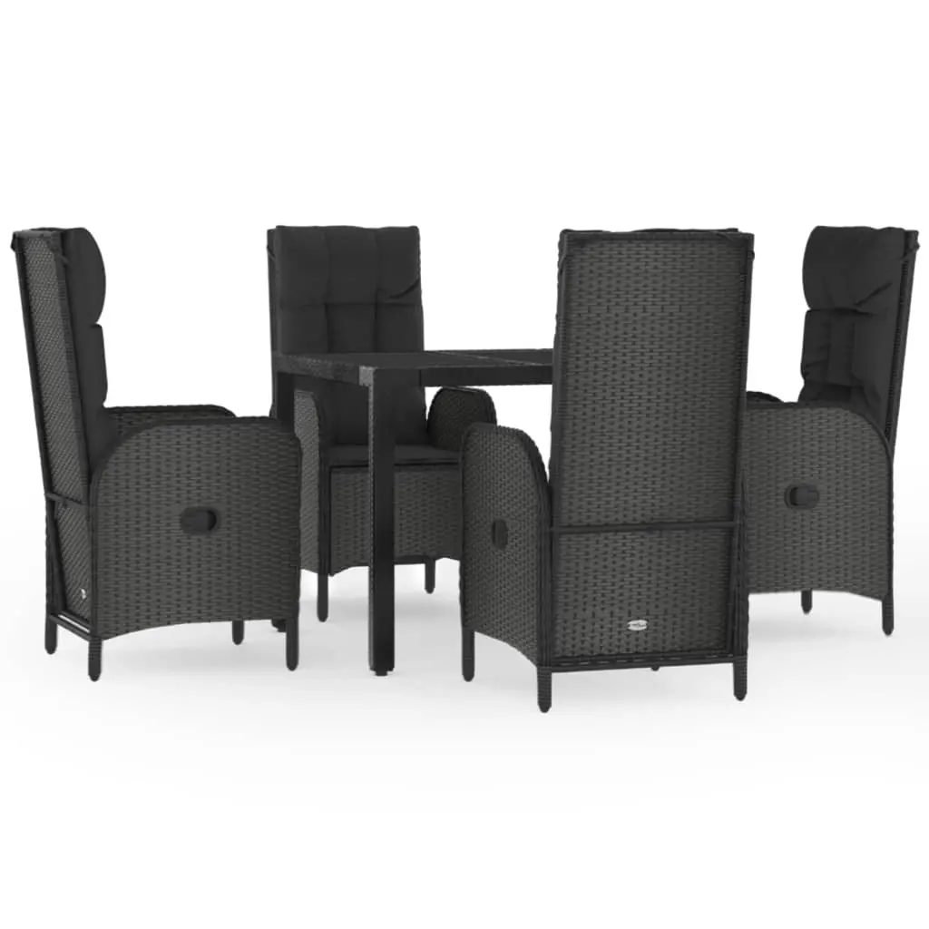 5 Piece Garden Dining Set with Cushions Black Poly Rattan 3185054 - Furniture