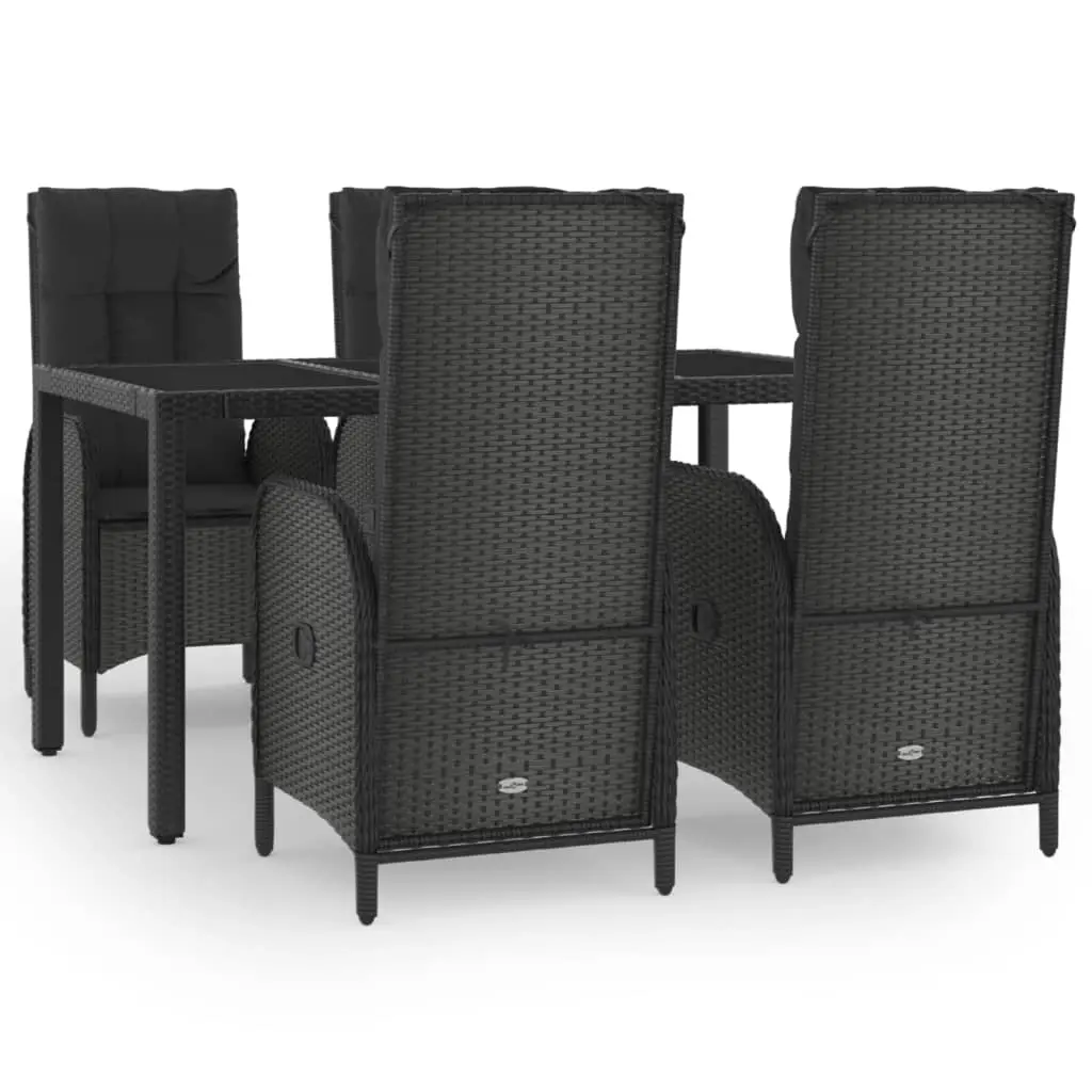 5 Piece Garden Dining Set with Cushions Black Poly Rattan 3185055 - Furniture