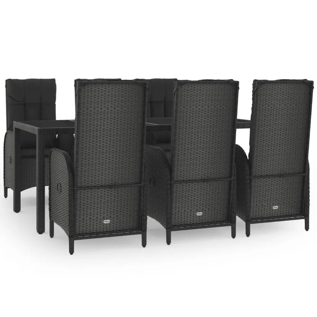 7 Piece Garden Dining Set with Cushions Black and Grey Poly Rattan 3185057 - Furniture