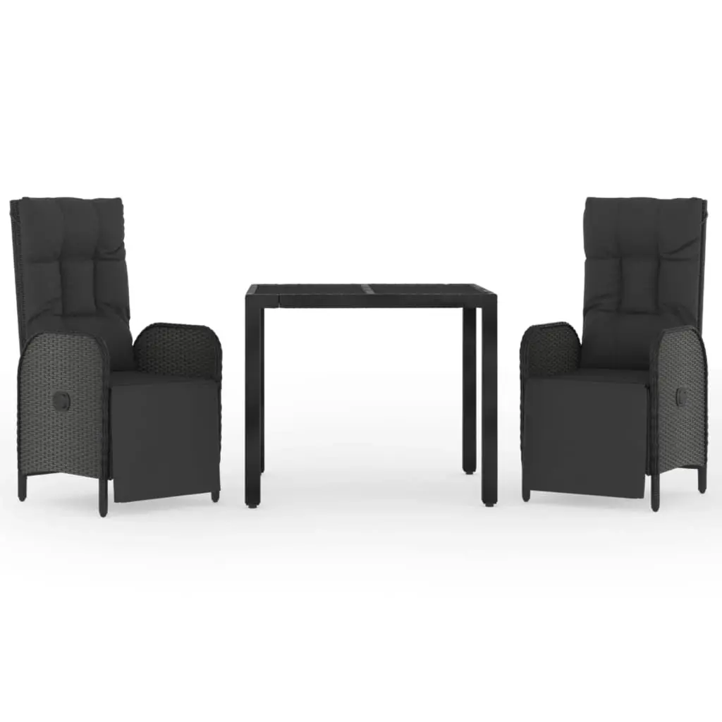 3 Piece Garden Dining Set with Cushions Black Poly Rattan 3185059 - Furniture